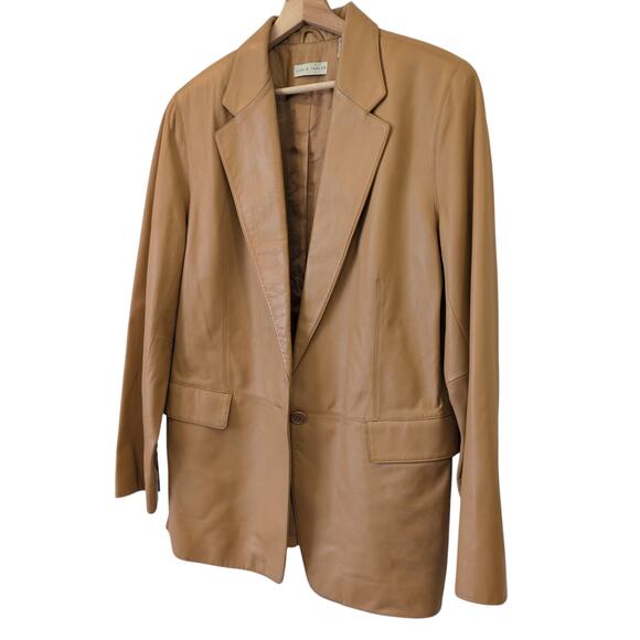 Vintage Lord & Taylor Camel Brown Leather Blazer Jacket Size 16 - Beautiful! - Picture 6 of 10